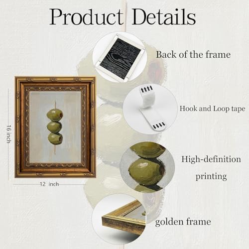 Gold Framed Wall Art Vintage Dirty Martini Olives Wall Art Retro Green Olives - Image 2