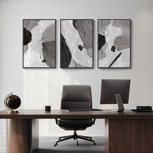 Large Framed Black and White Abstract Wall Art - Image 4