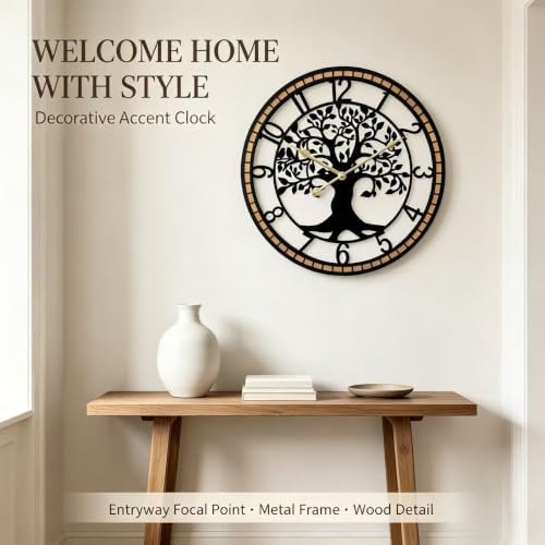 Large Wall Clock for Living Room Decor Tree of Life Metal Wall Art, Non-Ticking - Image 3