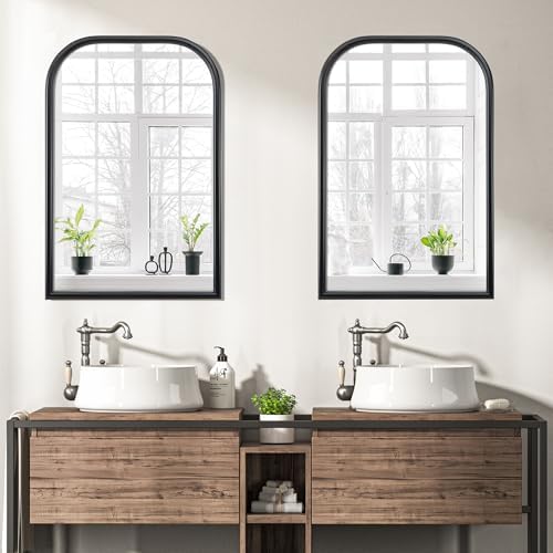 Arch Wall Mirror for Wall Mounted, Tempered Glass, Wood Grain Finish Frame Wall - Image 2
