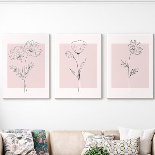 Pink Wall Art Pictures Decor Blush Pink Flower Canvas Painting Floral Botanical - Image 3