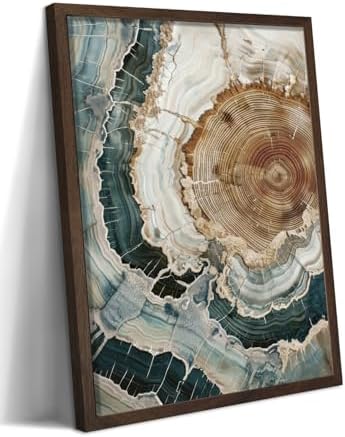 Abstract Nature Framed Wall Art, Modern Boho Tree Ring Canvas Prints by MJONGwallart