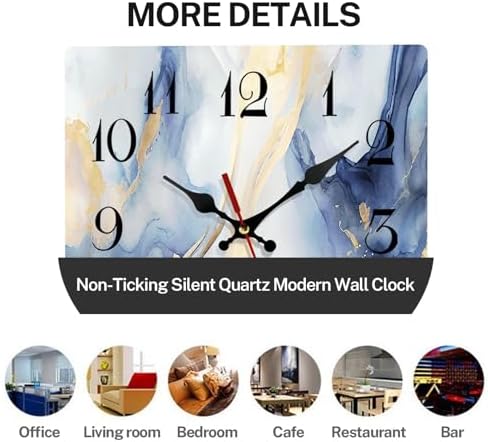 ArtSocket Square Wall Clock Silent Non-Ticking 12" Gold Blue - Image 5