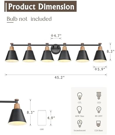 FEMILA Black 6 Light Bathroom Vanity Light, Vintage Bathroom Light Fixtures - Image 2