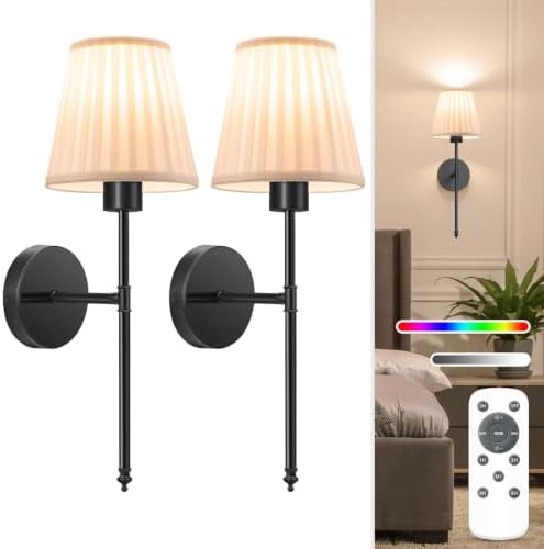 NIORSUN 19.9 inch Battery Operated Wall Sconce Set of 2, 9 Colors Wireless Wall by NIORSUN