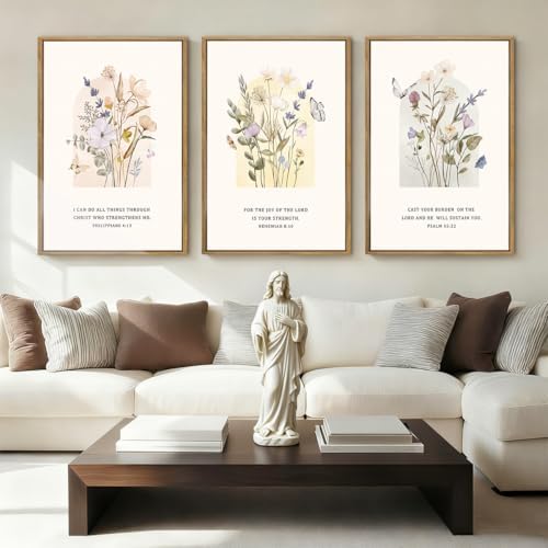 IARTTOP Large Christian Easter Wall Art Framed 16x24 Inch Set of 3 Floral Bible by IARTTOP