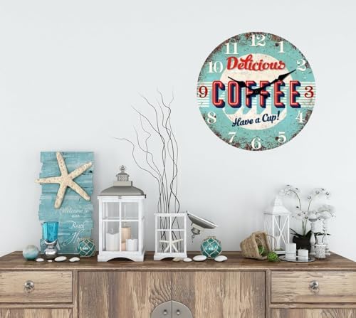 XFM 20 Inch Blue Coffee Wooden Wall Clocks Battery Operated Silent - Image 6