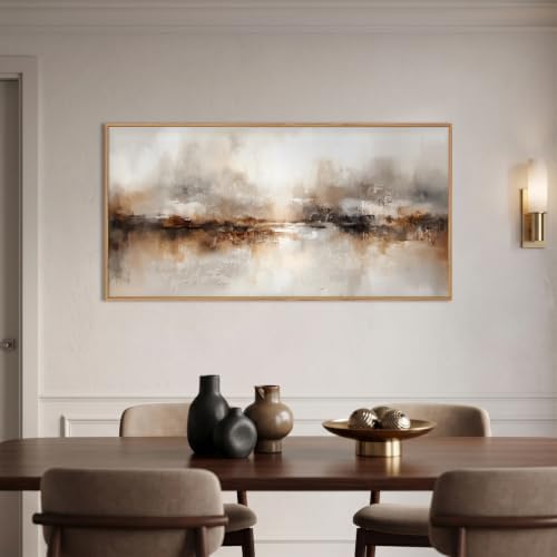Large Abstract Brown Pastel Framed Canvas Wall Art, Neutral Black Gray Wall - Image 3
