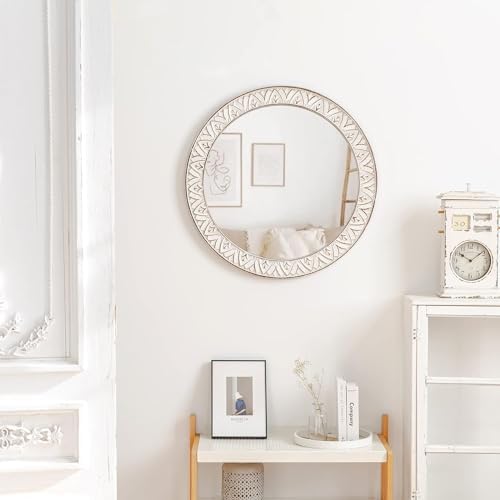 24" Round Mirror Farmhouse Wooden Frame Circle Mirrors, Rustic Decorative - Image 2