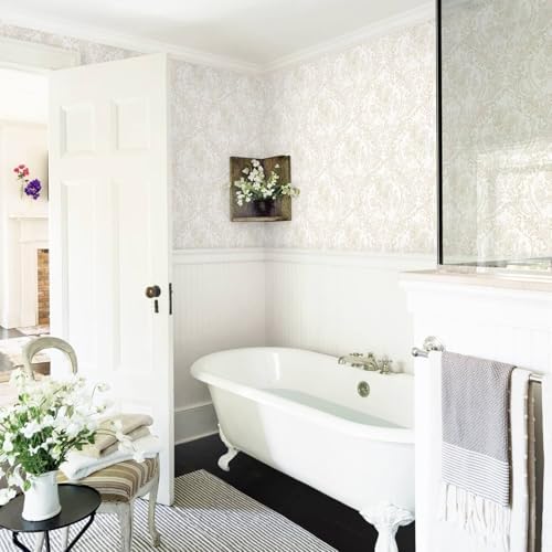 Ismoon Floral Peel and Stick Wallpaper Vintage Beige Damask Wall Paper - Image 5