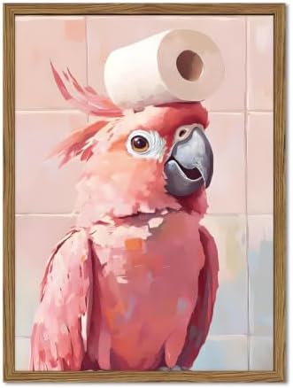 Funny Pink Cockatoo Bathroom Wall Art, Cute Bird Toilet Paper Wall Decor by Unknown