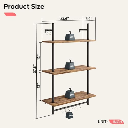 Bestier 24 Inch 3 Tier Industrial Pipe Shelves - Image 2