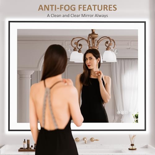 LOAAO 40"X32" LED Bathroom Mirror Black Framed - Image 2