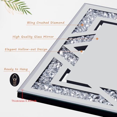 2 Piece Rectangular Hollow Crushed Diamond Decorative Mirror - Image 2