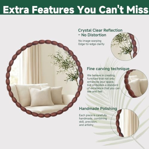 30"x30" Round Solid Wood Farmhouse Decorative Wall Mirror - Image 5