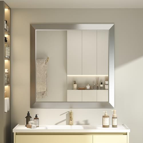 SMIROR 30x30 Brushed Silver Bathroom Vanity Mirror by SMIROR