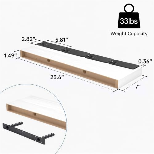 White Floating Wall Shelves for Bathroom, 24 Inch Shelf Set of 3 - Image 3