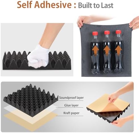 SD SODOCT 36 Pack Self-Adhesive Egg Crate Acoustic Foam 12" x 12" x 2" - Image 3