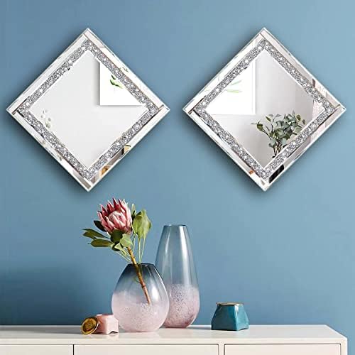 Meetart Crystal Crush Diamond Silver Mirror 12'' x 12'' 2PCS, Frameless Stylish - Image 4
