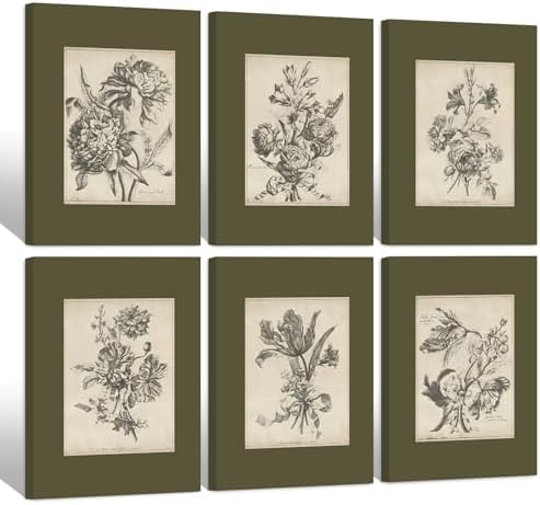 Vintage Floral Wall Art Sketch Flower Prints Antique Botanical Canvas Wall Art by Baccone