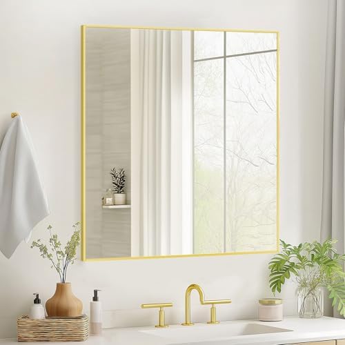 Sunniry Mirrors for Bathroom Sink, 24x24 inch Gold Frame Mirror, Metal Frame by Sunniry