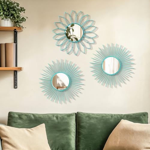 3 Pack Metal Mirrors for Wall Gold Sunburst Wall Mirror Home Decor Wall Art - Image 6
