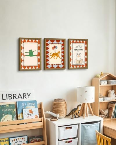 Framed Vintage Nursery Canvas Wall Art Set of 3, Frog Tiger Duck Animal Wall - Image 7