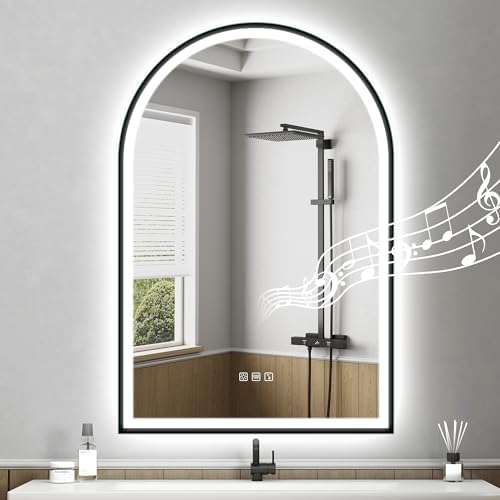 STARLEAD 36"x24" Black Frameless Arched LED Bathroom Mirror by STARLEAD