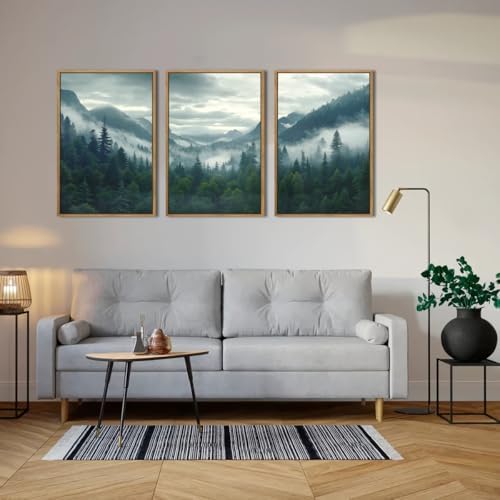 IARTTOP Large Misty Mountain Framed Wall Art 16x24 inch Green Foggy Forest - Image 4