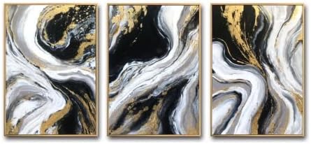 Hand Painted 3D Textured Black and Gold Abstract Wall Art - Image 3