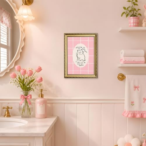 Cute Pink Bathroom Cat Wall Art Welcome to the Bathroom Sign Trendy Animal - Image 5