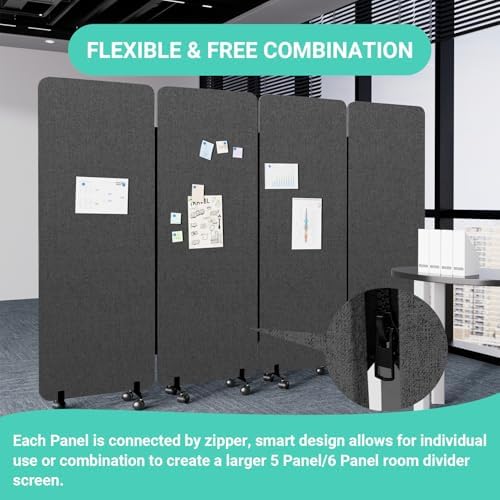 4 Panel Soundproof Room Divider, Portable Acoustic Office Divider - Image 4