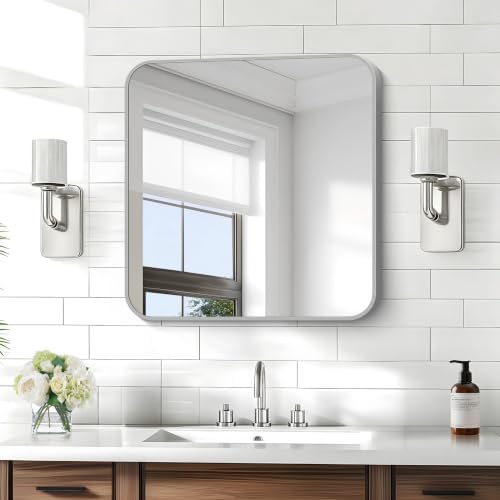KOCUUY Silver Bathroom Mirror, 24x24 Inch Bathroom Mirror by KOCUUY