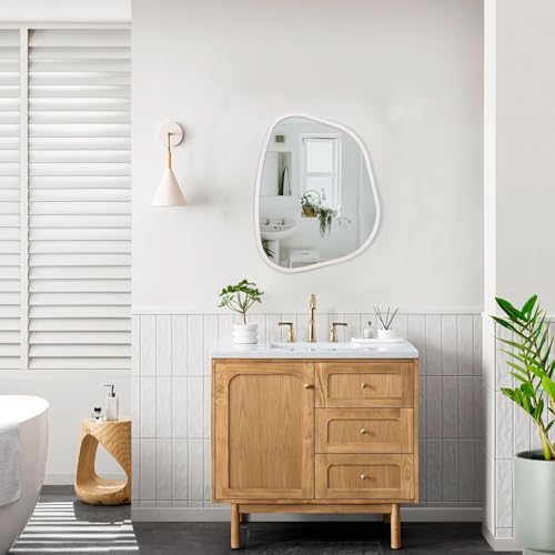 Asymmetrical Mirror Irregular Oval Wall Mirror Modern Wood Frame Unique Shape - Image 6