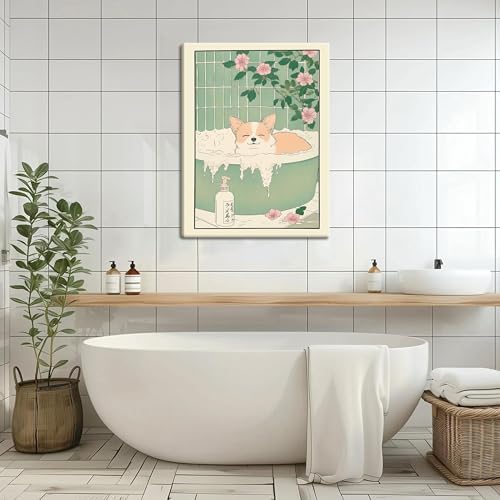 Framed Japanese Bathroom Wall Art Set of 2, Funny Japanese Bathroom Frog Dog - Image 6
