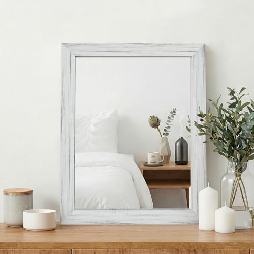 White Wood Effect Framed Wall Mirror, 16x20 Rectangle Mirror by Ultrue