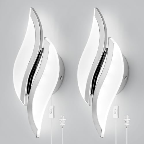 CANEOE Plug in Wall Sconces Set of Two 6000K Chrome Modern LED Wall Light by CANEOE