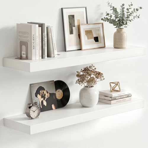 fuqing White Floating Shelves, 24 Inch Wood Shelves by Fuqing