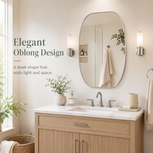 USHOWER Silver Oval Bathroom Mirror 20x30 Inch, Oblong Vanity Mirror - Image 3
