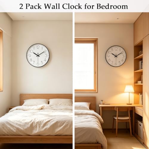 2 Pack Black Wall Clock 12 Inch Modern Silent Battery Operated Wall Clocks - Image 5