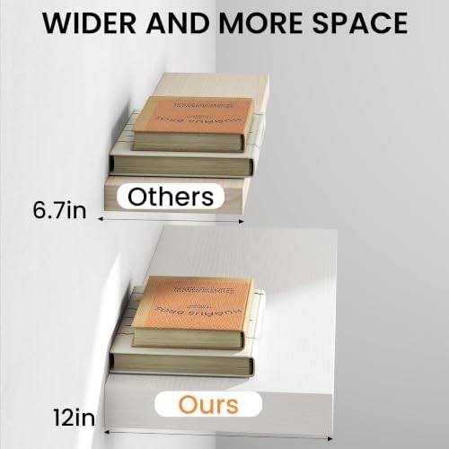 40Inch White Floating Shelves for Wall, 12 Inch Deep Shelves for Bedroom - Image 5