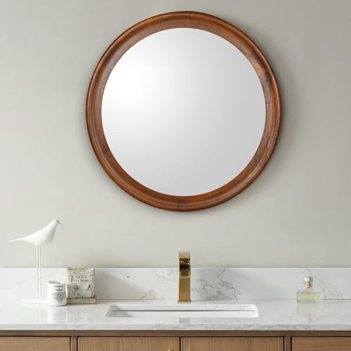 Round Wood 24 Inch Mirror for Wall, Circle Decorative Mirror - Image 3