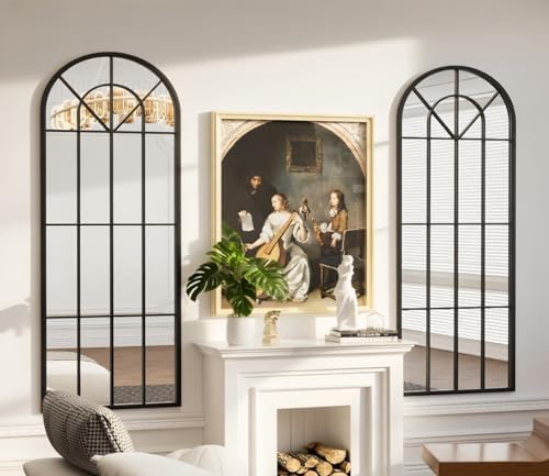 Dewfig Arched Windowpane Floor Mirror - Image 4