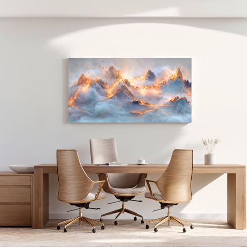 YISXINOAG Golden Snow Mountain Wall Art Abstract Landscape Painting 20"X40" - Image 4