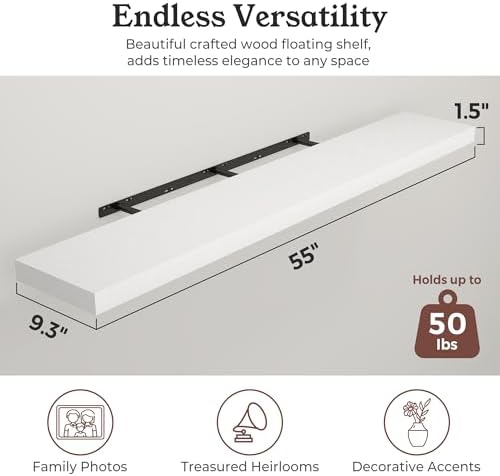 48" White Floating Shelves Wood Wall Shelf - Image 2