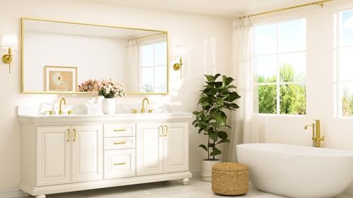TETOTE Brushed Gold Mirror Beveled Frame 84" x 36" Large Brass Gold Rectangle - Image 2