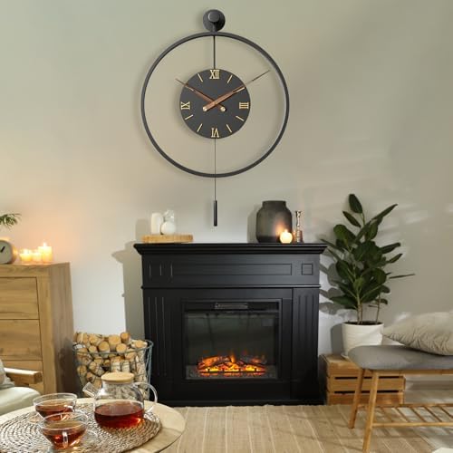 Pytha Sight 34.6×24 Inch Large Metal 3D Roman Numerals Pendulum Wall Clock - Image 6