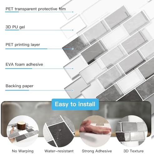 Art3d 10-Pack Marble Wall Tiles Peel and Stick Backsplash - Image 6