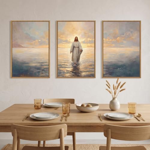 Celestdeco Large Jesus Christian Framed Canvas Wall Art Set, Jesus Walking On - Image 4