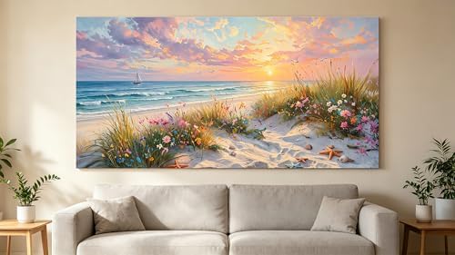 Sunset Floral Coastal Canvas Wall Art Seaside Wildflower Seascape Print Ocean - Image 3
